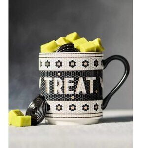Anthropologie The Bistro Tile Stoneware Mug Halloween Edition NEW Trick Treat